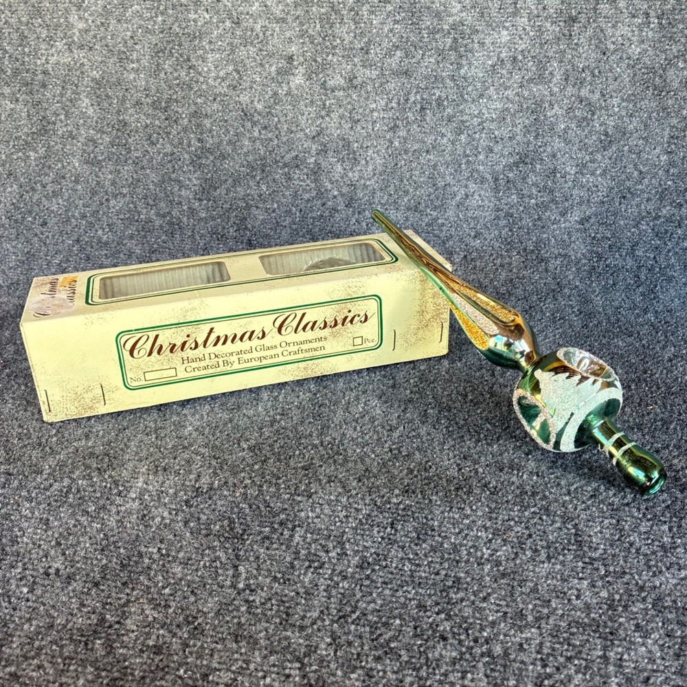 Vtg Christmas Classics Glass Tree Topper Hand Decorated Made in Romania Green - Picture 13 of 16